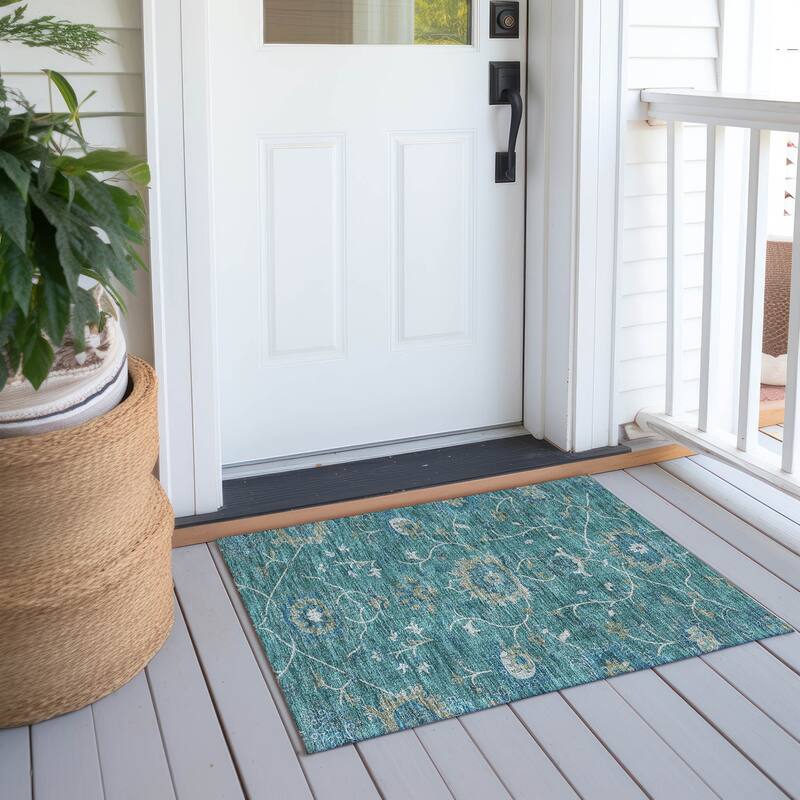 Machine Washable Indoor/ Outdoor Traditional Luna Chantille Rug - Teal - 1'8" x 2'6"