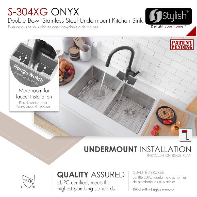 Undermount 30" Stainless Steel Double-Bowl Kitchen Sink Handmade - 30" x 18" x 10"