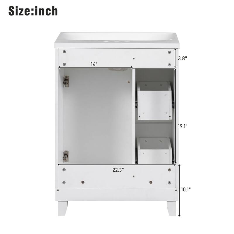 24 inch Freestanding Bathroom Vanity Set in White with Integrated Ceramic Sink