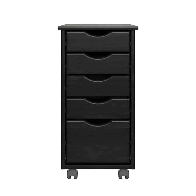 Adeptus Original Roll Cart, Solid Wood, 4 Plus 1 Drawer Narrow Roll Cart Black