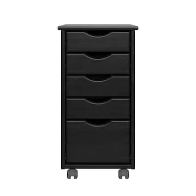 Adeptus Original Roll Cart, Solid Wood, 4 Plus 1 Drawer Narrow Roll Cart Black