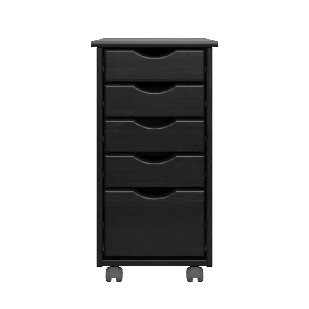 Adeptus Original Roll Cart, Solid Wood, 4 Plus 1 Drawer Narrow Roll Cart Black