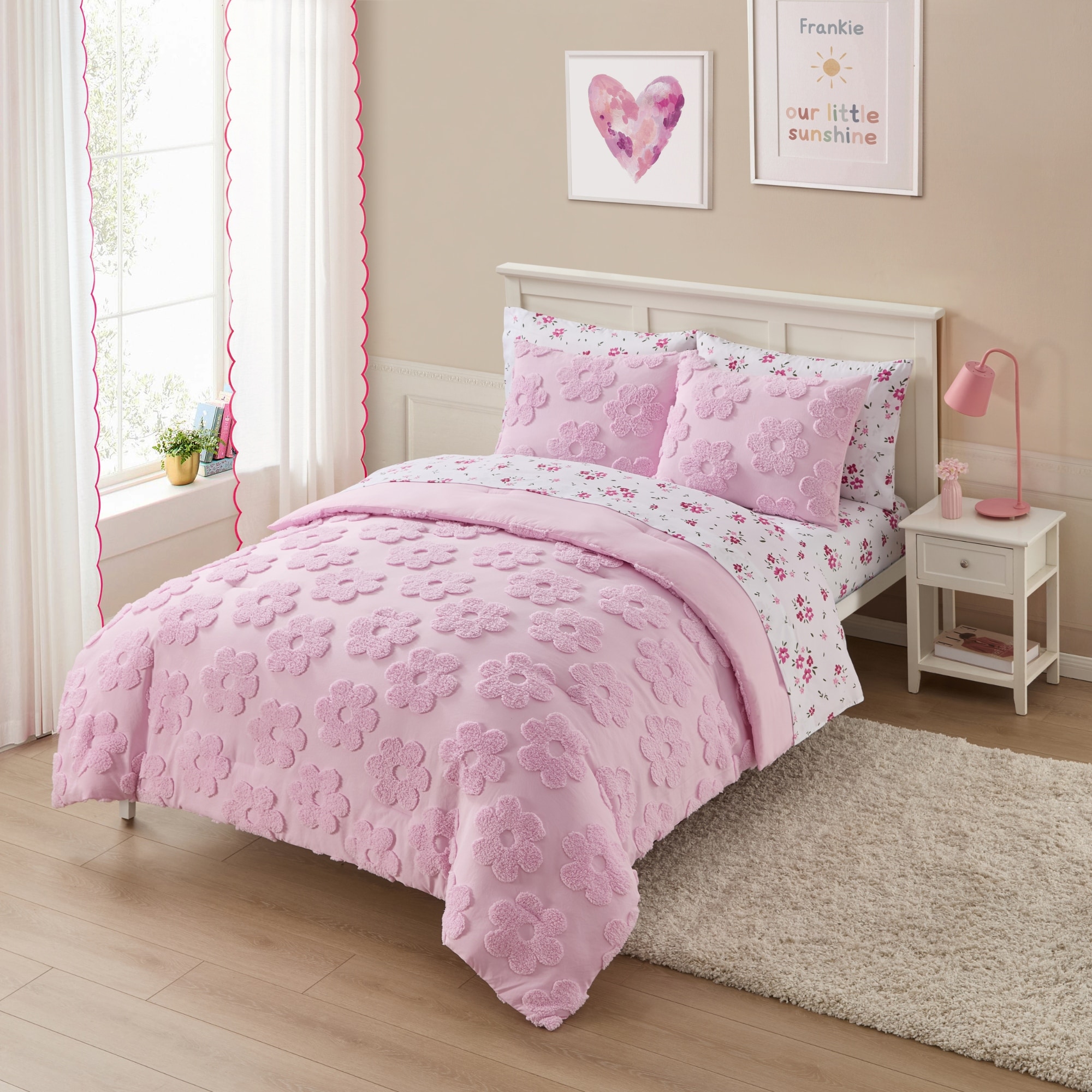 Sweet Home Collection Pheobe Floral Textured Kids Bedding Set Includes Printed Sheet Set
