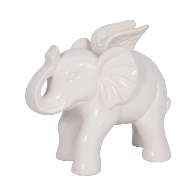 Sagebrook Home White Modern Neutral 7" Ceramic Angel Elephant Figurine - 8" x 4" x 6"