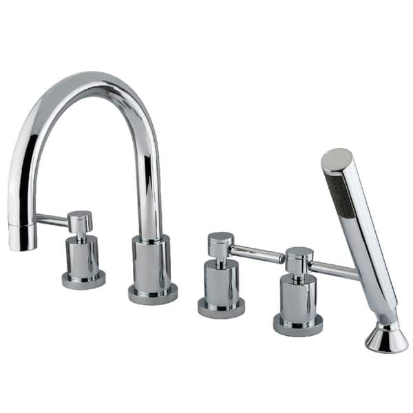 slide 2 of 2, Concord 5-Hole Deck Mount Roman Tub Faucet with Hand Shower in Polished Chrome Polished Chrome
