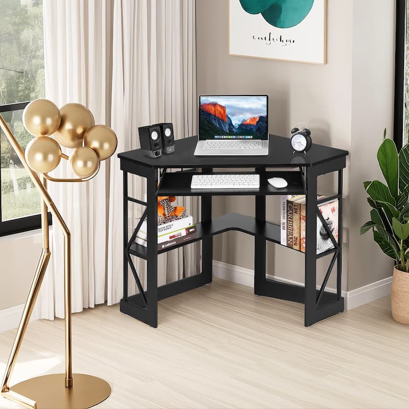 Javlergo Corner Desk with Keyboard Tray, Study Writing Computer Table for College Dorm Home Office