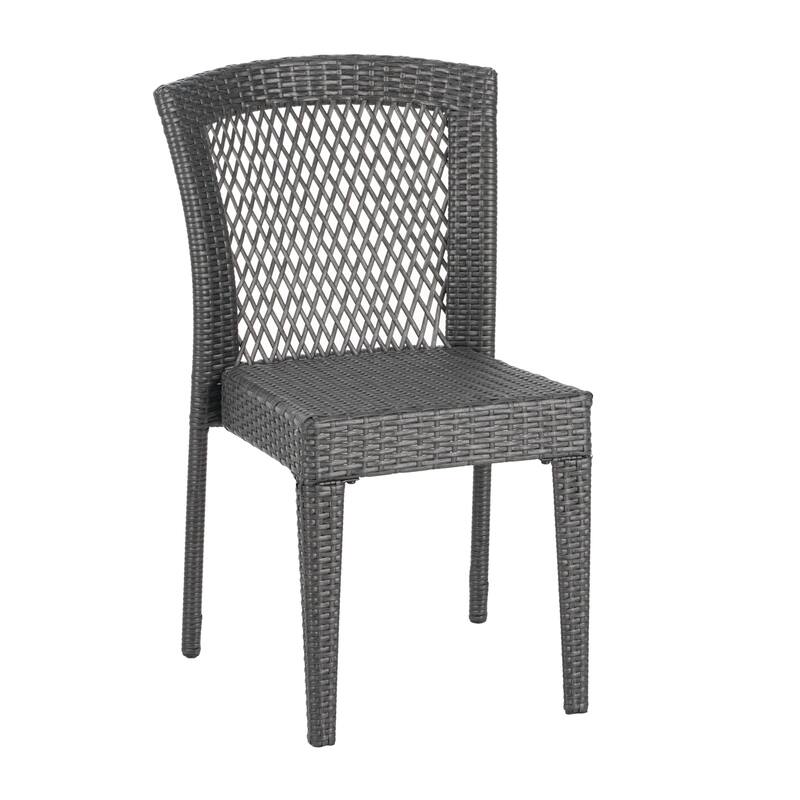Roomfitters Set of 2 Stackable Outdoor Dining Chairs, Diamond-Mesh PE Wicker with Iron Frame