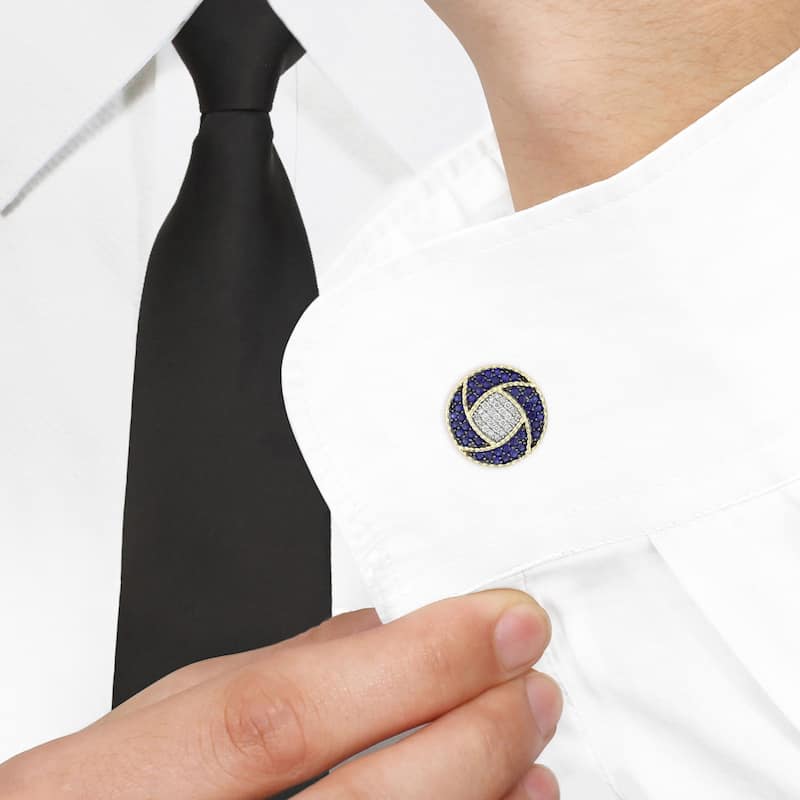 Miadora 1 1/2ct TGW Sapphire and 1/3ct TDW Diamond Cufflinks in Two-Tone Sterling Silver