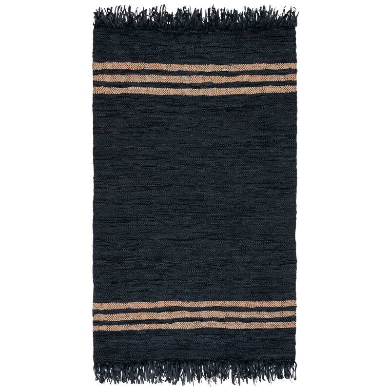 SAFAVIEH Handmade Vintage Leather Brandi Modern Rug - 6' Square - Black/Beige