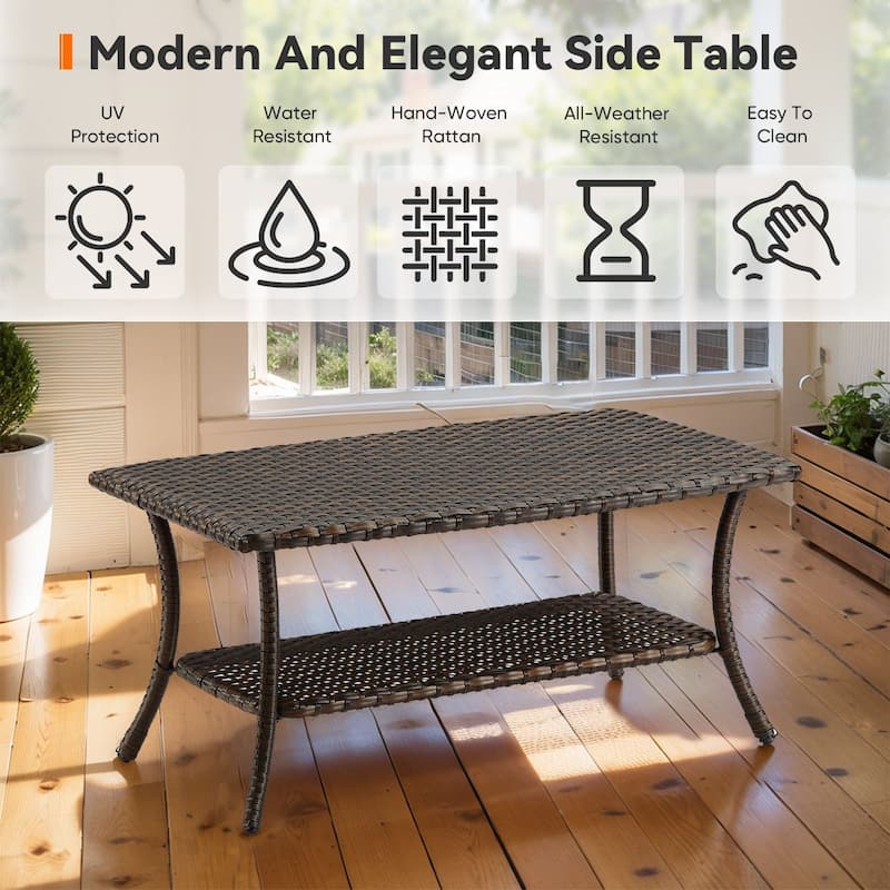 Patio PE Rattan Coffee Table - Brown