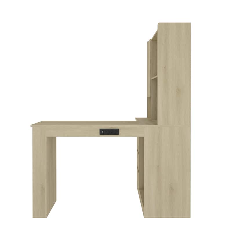 L Shaped Desk with Charger, Computer Desk with Drawers,Bookshelf,with LED Light, L-Shaped Study Table Writing Desk