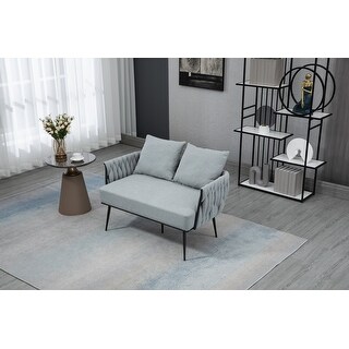 Tufted Woven Back Loveseat Arm Accent Sofa Chair, Light Gray Linen ...