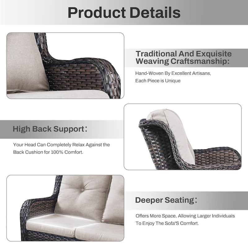 Gymojoy 3-Seat Outdoor Sofa, Durable All-Weather PE Wicker with Olefin Cushions