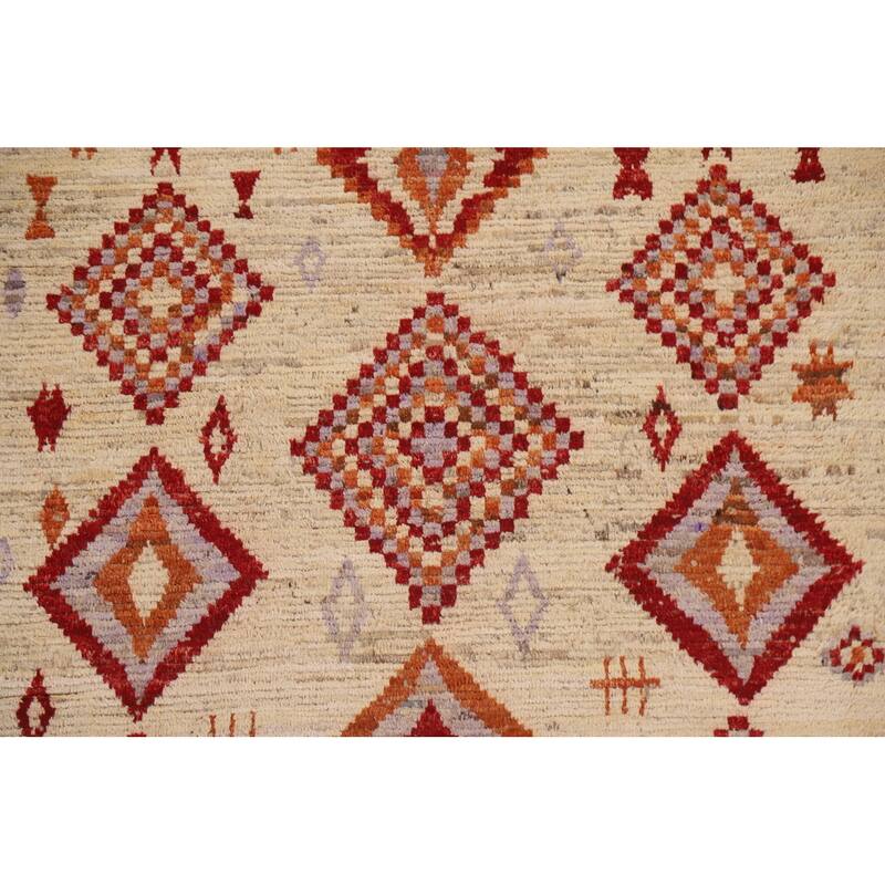 Hand Knotted Oriental 100% Wool Carpet Modern Tribal Beige & Ivories Moroccan Area Rug - 7' 10'' X 5' 9''