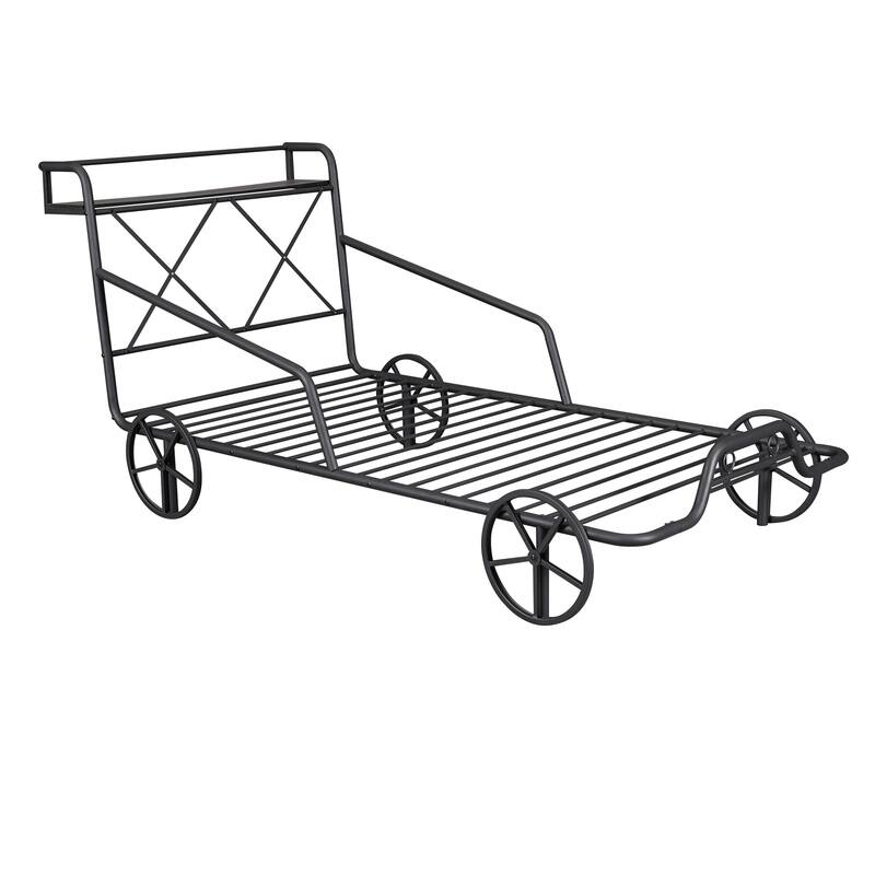 Metal Car Bed with Four Wheels, Guardrails and XShaped Frame Shelf