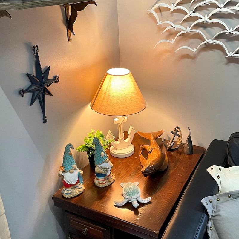 Coastal White Anchor Table Lamp 19" Nautical Beach Decor With Shade - 19 X 12 X 12 inches