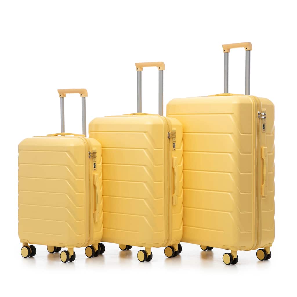 20"/24"/28" 3-Piece, Modern Luggage Sets with Retractable Handle and Combination Lock, for Boarding Travel, Yellow