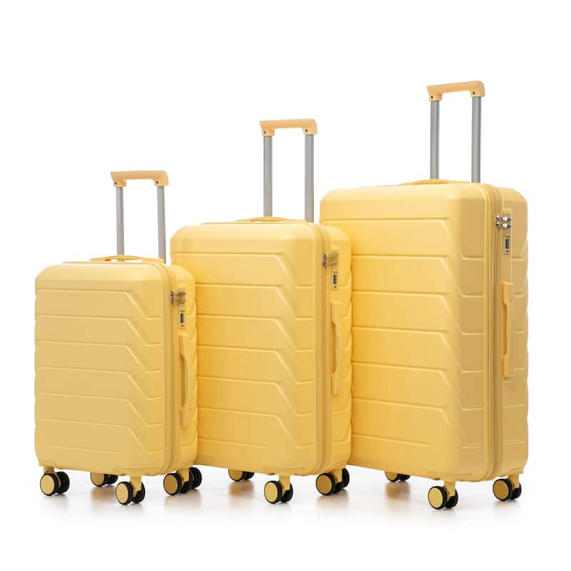 3 Piece (20/24/28 inch) PC Hardside Carry On Luggage Sets with Spinner Wheel and Retractable Handle, for Home Travel Luggage - Yellow