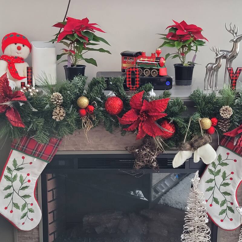 Set of 3 Red Black Buffalo Plaid "JOY" Christmas Stocking Holder 6"