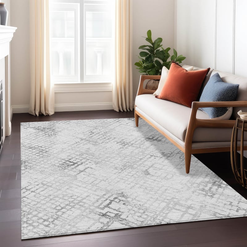 Machine Washable Indoor/ Outdoor Chantille Distressed Trellis Rug