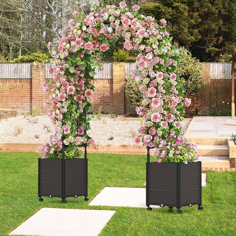 6.6 FT Garden Arch Trellis Garden Pergola Arbor w/ 2 Planter Boxes