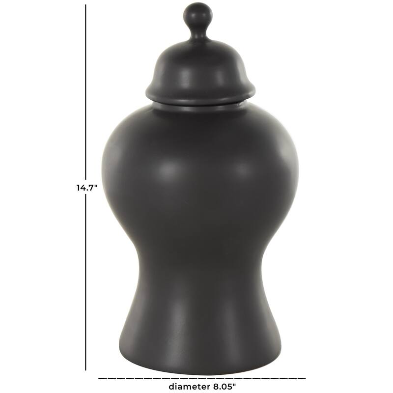 Ceramic Rounded Hourglass Decorative Jars with Lid and Ball Knob - White or Black - Roche River Decor