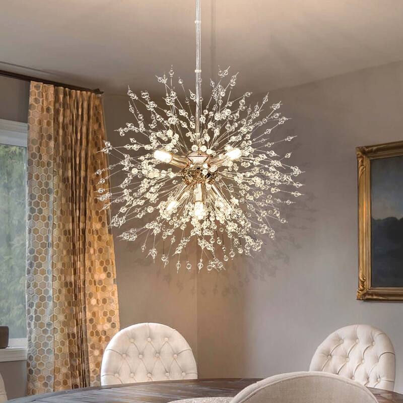 8/9/12/16-Light Modern Linear Sputnik Firework Dandelion Crystal Chandelier - 8-Lights - Gold