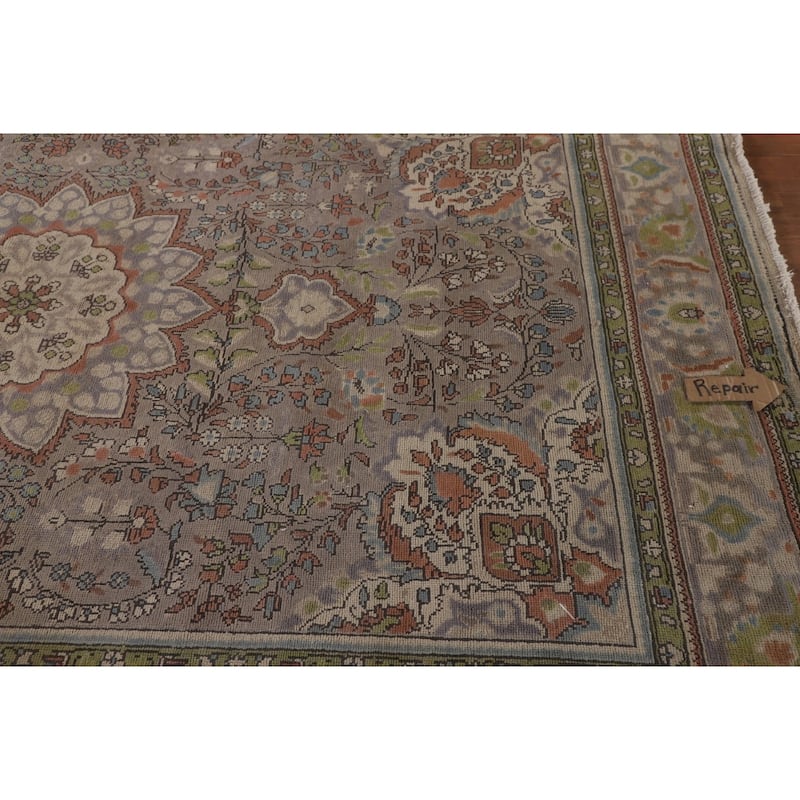 Gray Floral Tabriz Persian Vintage Area Rug Handmade Wool Carpet - 6'7" x 9'10"