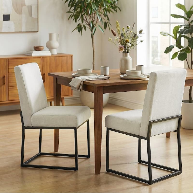 Mid Century Modern Dining Chair with Black Metal Legs