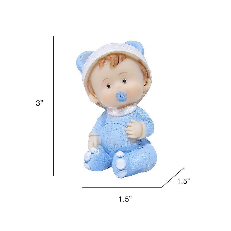 Set of 12 Baby Boy with Pacifier Figurine Blue Baby Shower Favor 3in - 3" H x 1.5" W x 1.5" DP