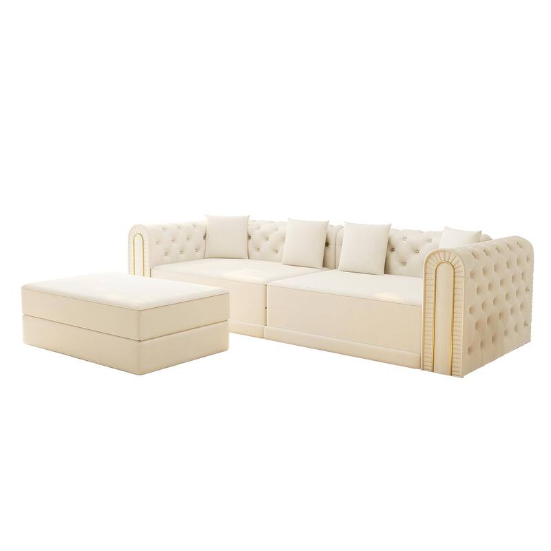 GDFStudio - 90.6" 3-in-1 Convertible Velvet Sleeper Sofa with Movable Ottoman