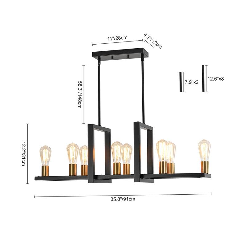 Modern Farmhouse 8-Light Square Frame Kitchen Island Chandelier - 35.8in