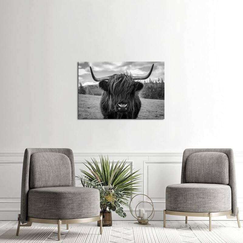 Wall Art Black and White Texas Freedom Highland Cow Pictures