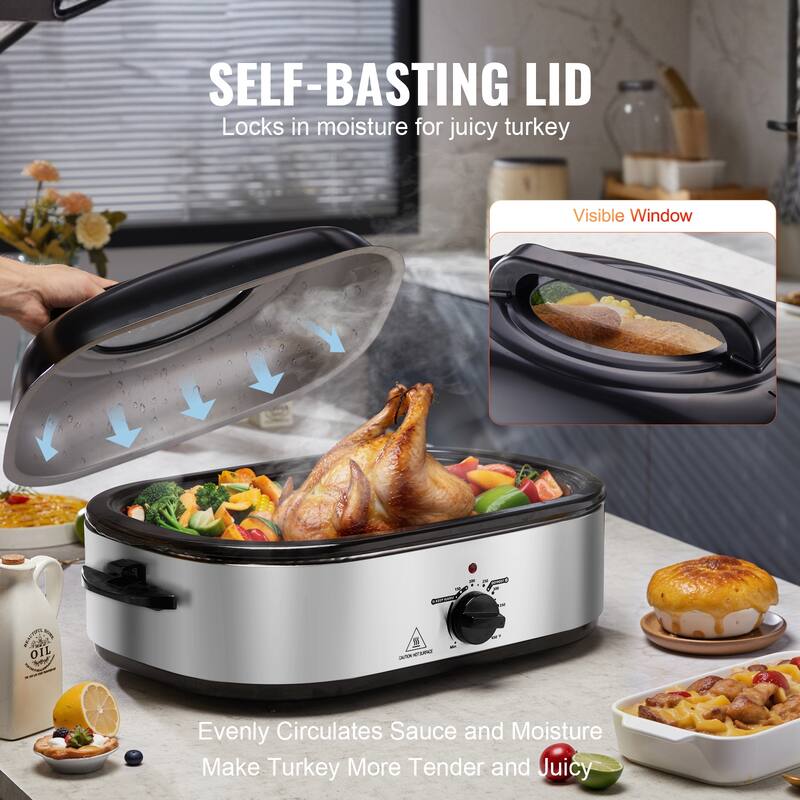 Electric Roaster Oven Adjustable Temperature, Removable Pan & Rack - 18 QT 1450W