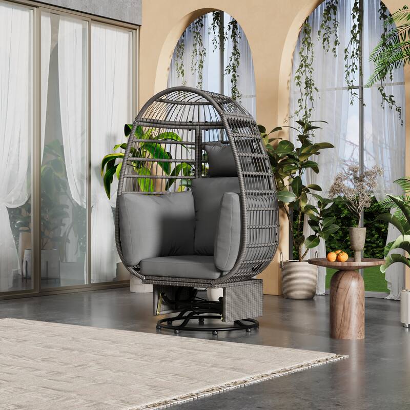 Outdoor Rattan Swivel Egg Chair with Rocking Function