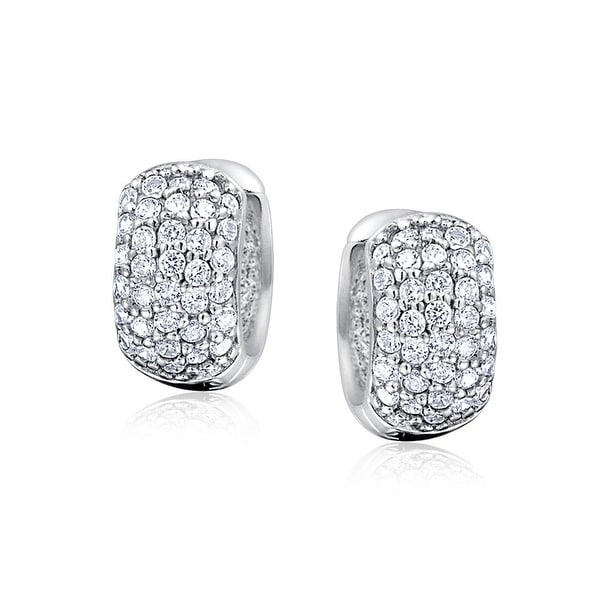 5 Five Row Cubic Zirconia Pave CZ Wide Huggie Hoop Earrings Silver Plated Brass