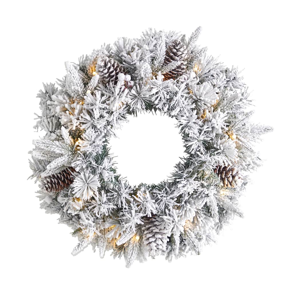 20" Flocked Artificial Christmas Wreath with 35 Warm White LED Lights - Green - 20