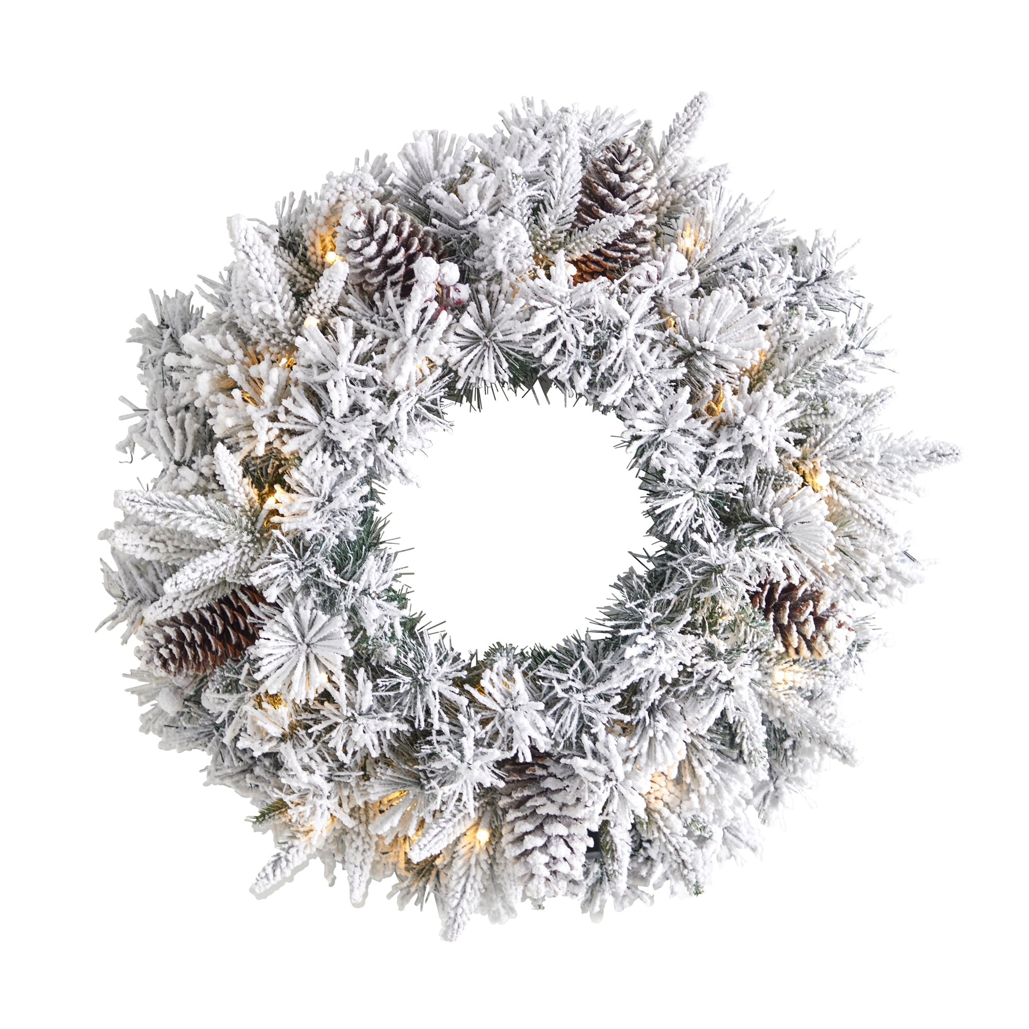 20" Flocked Artificial Christmas Wreath with 35 Warm White LED Lights - Green - 20