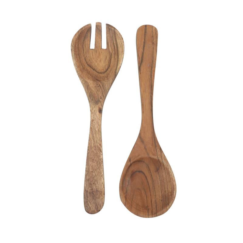 Gibson Home Sandhurst 3-Piece Acacia Wood Salad Bowl Set - 12-Inch Scalloped Serving Bowl with Wooden Salad Servers