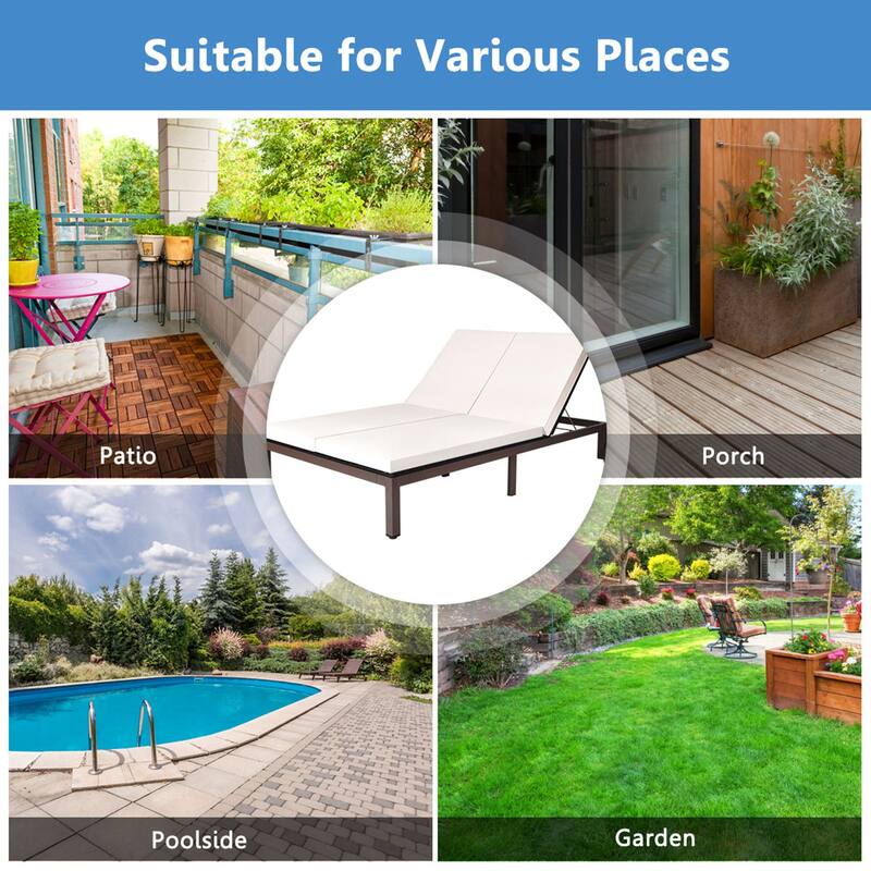 Gymax Adjustable Patio Rattan 2 Person Recliner Lounge Chair w/