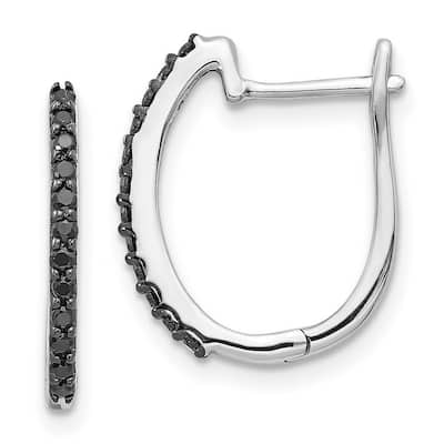 Curata 14k White Gold Black Diamond 1.3mm Hinged Hoop Earrings - 16x12mm Wide 1mm Thick