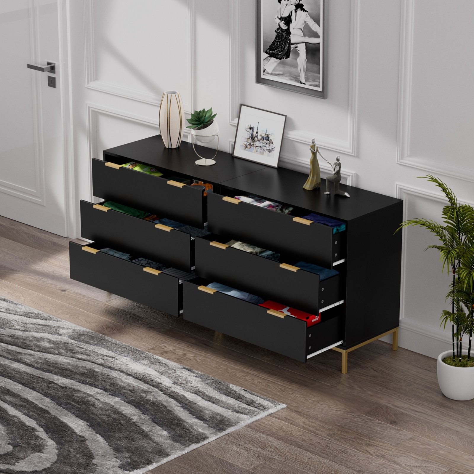 Black dresser cheap with gold legs