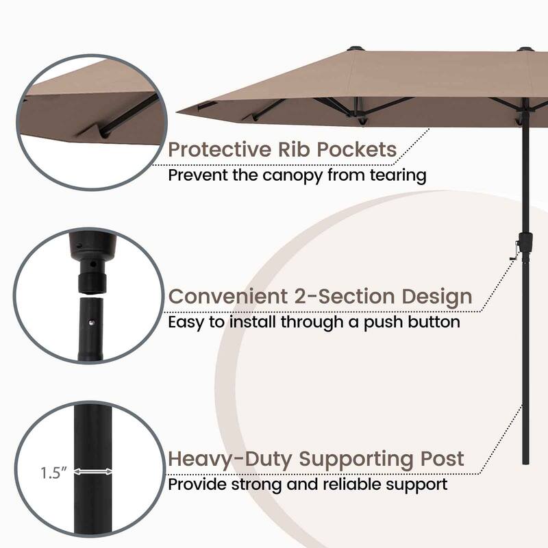 Polyester Double-Sided Patio Umbrella with Crank Handle
