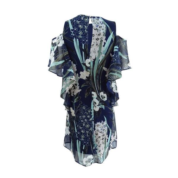 TOMMY HILFIGER NEW Women's Navy Floral Print Cold-shoulder Maxi Dress 4 TEDO