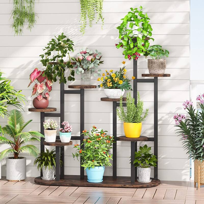 Multi-Tiered 11 Potted Plant Stand Flower Shelf Indoor