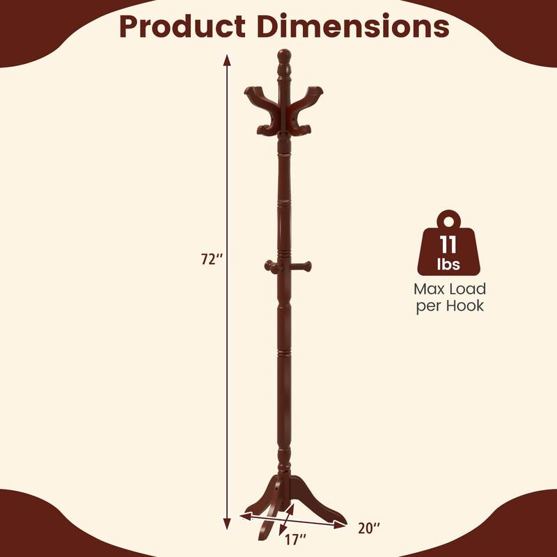 Costway Solid Rubber Wood Coat Rack with 3 Adjustable Heights and 11 - See Details