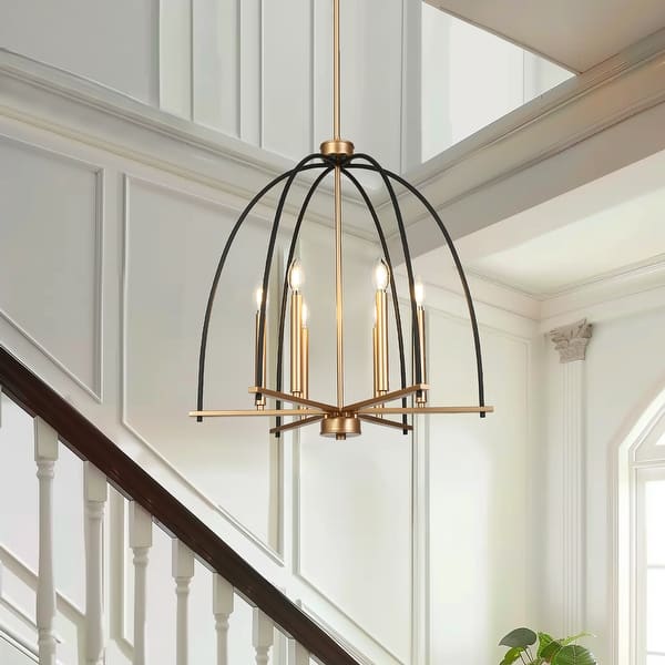 Modern 6-Light Birdcage Chandelier Black Gold Pendant for Dining Room ...