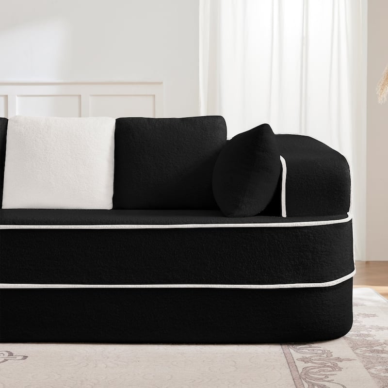 105.9" Modular L-shaped Teddy Velvet Sectional Sofa with Chaise and Curved Armrest