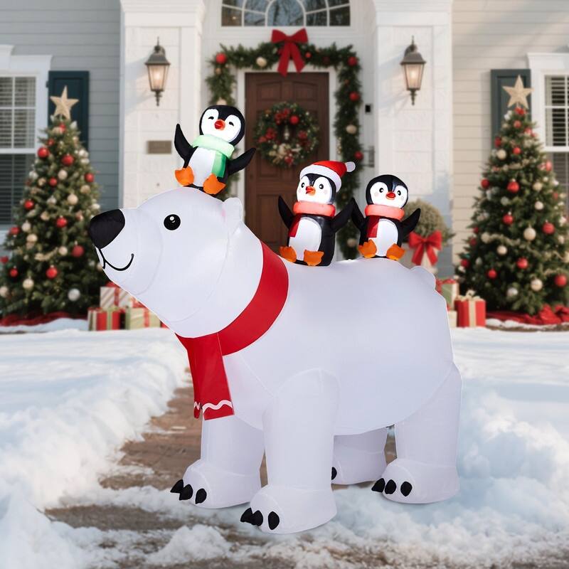5FT Lighted Polar Bear and Penguis Christmas Inflatable Decoration