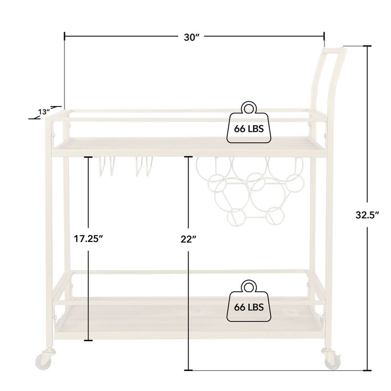 FirsTime & Co. Francesca Bar Cart, Metal Frame, Wood/Glass Top